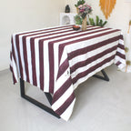 Hand-Block Congo Brown Striped Cotton Tablecloth - Waterproof Rustic Dining