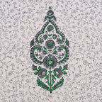 Hand Block Printed Cotton Placemats and Napkins: Gray & Green Floral