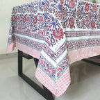 Floral Hand-Block Cotton Tablecloth: Farmhouse Dining, Purple Blooms