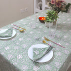 Hand Block Printed Olive Green Linen Tablecloth - Custom Sizes