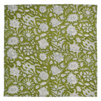Hand Block Printed Cloth Napkins: Parrot Green Floral Cotton, Artisan Decor