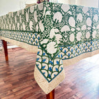 Green Floral Cotton Linen Tablecloth: Custom Sizes, Elegant Event Decor