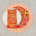 Handcrafted Orange Floral Quilted Placemat & Napkin Set: Indian Artisan Decor
