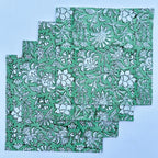 Handmade Olive Green Floral Napkins: Block Printed Cotton Table Decor