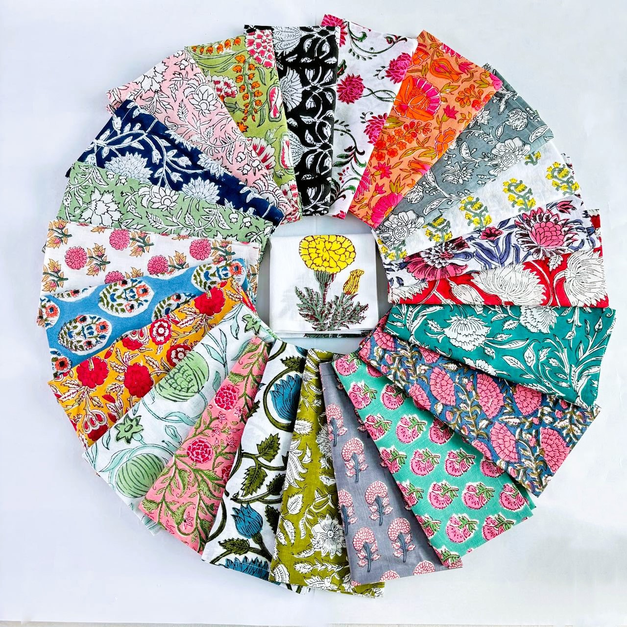 Assorted Mix and Match Hand Block Floral 100% Cotton Cloth Napkins Perfect for Kids,Wedding Events, cocktail napkins Dining Table-Zero waste