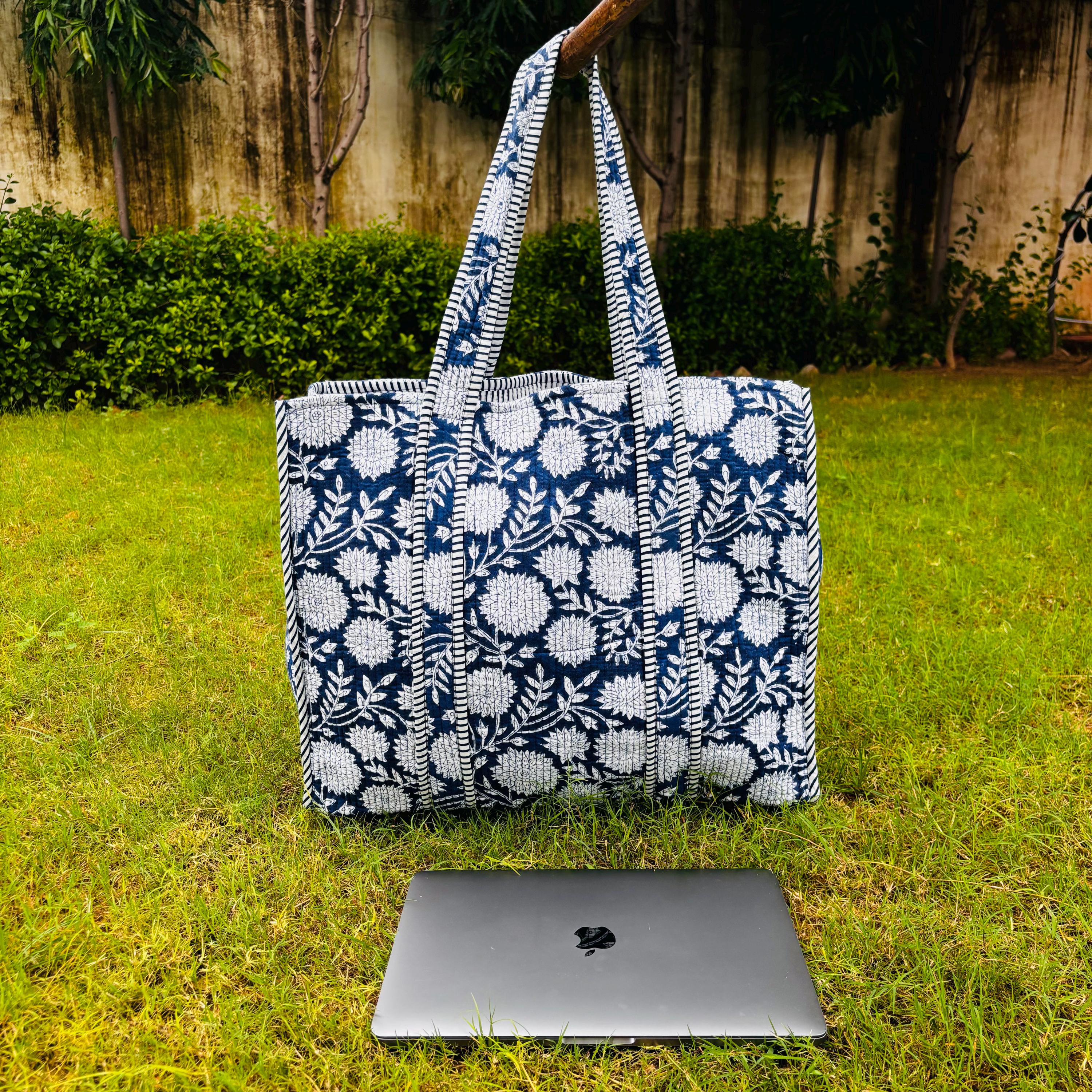 Multicolor Quilted Cotton Tote Bag: Handblock Print, Travel Friendly