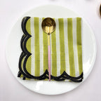 Hand Block Printed Stripe Napkins: Embroidered Scallop Edge, Sustainable Cotton