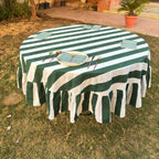 Dark Green Stripe Table Cloth for Round Table hand block printed | christmas gift | wedding table deor