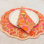 Handcrafted Orange Floral Quilted Placemat & Napkin Set