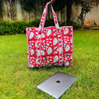 Multicolor Quilted Cotton Tote Bag: Handblock Print, Travel Friendly