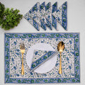 Hand Block Printed Placemats and Napkins: Cobalt Blue Floral Cotton Set