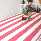 Hand-Block Rosy Pink Stripe Cotton Tablecloth: Waterproof Farmhouse Table Cover