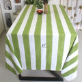 Hand-Block Printed Cotton Tablecloth: Green Stripe Minimalist Decor