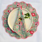 Floral Quilted Placemat & Napkin Set: Christmas Green and Red, 15x15 Inch