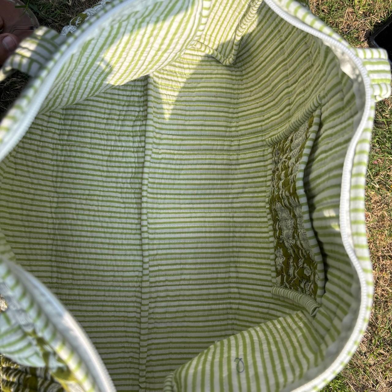 Handmade Limerick Green Floral Quilted Duffle Bag: Cotton Travel Gym Bag