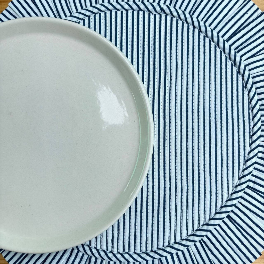 Handcrafted Royal Blue Floral Quilted Placemat & Napkin Set