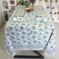 Sage Green Floral Tablecloth: Hand-Block Printed Cotton, Rustic Farmhouse Style