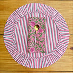 Floral Quilted Round Placemats with Napkins: Rose Pink Cotton Set