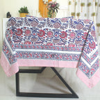 Floral Hand-Block Cotton Tablecloth: Farmhouse Dining, Purple Blooms