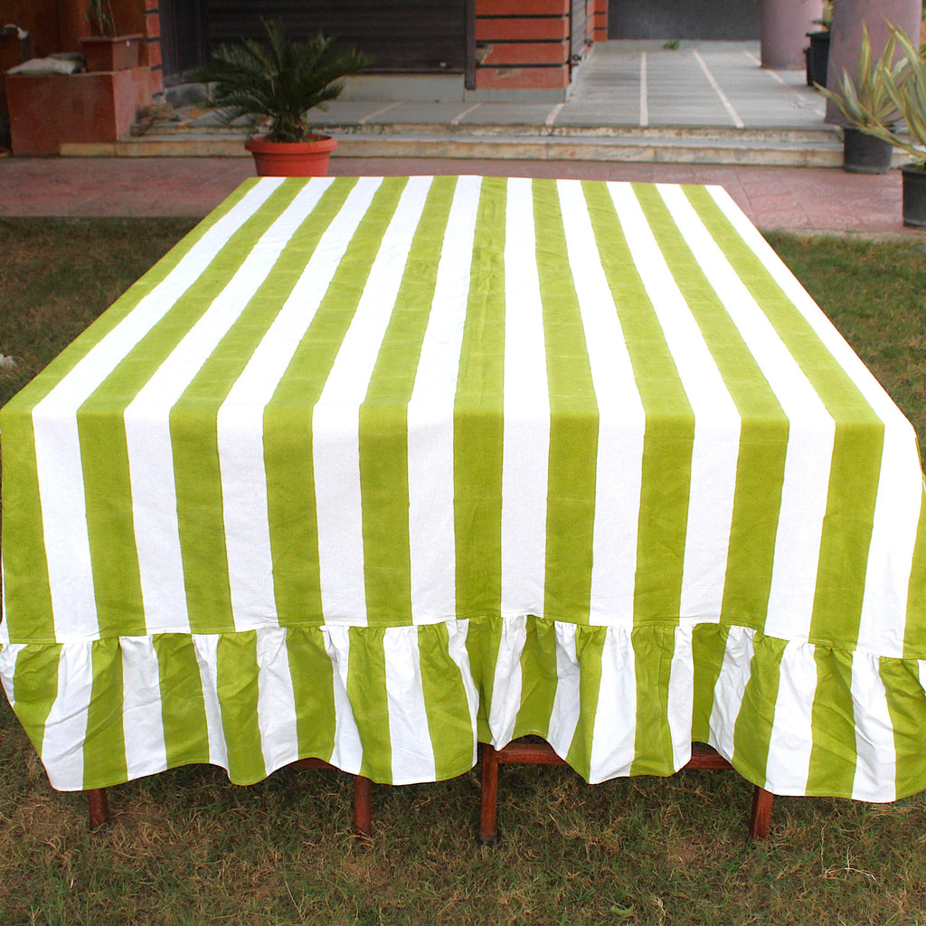 Light green Stripe Table cloth ruffle for table decoration and christmas gift small wedding events