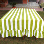 Light green Stripe Table cloth ruffle for table decoration and christmas gift small wedding events