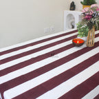 Hand-Block Congo Brown Striped Cotton Tablecloth - Waterproof Rustic Dining