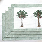 Hand Block Printed Cotton Placemat & Napkin Set: Jaipur Palm Tree Design