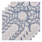 Cobalt Blue Floral Cotton Napkins: Hand Block Printed Table Decor