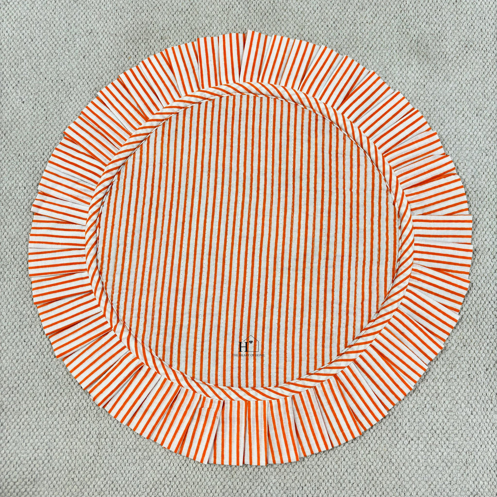 Handcrafted Orange Floral Quilted Placemat & Napkin Set: Indian Artisan Decor