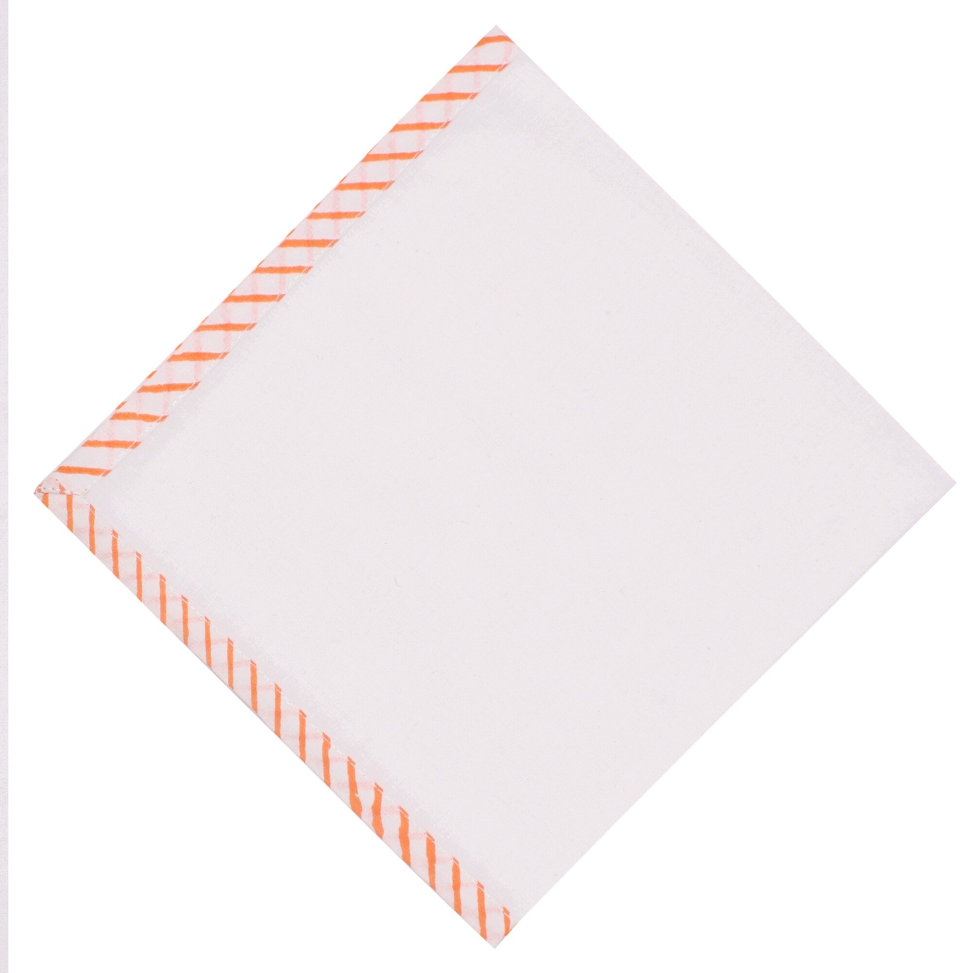 Hand Block Printed Cotton Napkins: White with Orange Border