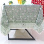 Hand Block Printed Olive Green Linen Tablecloth - Custom Sizes