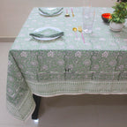 Hand Block Printed Olive Green Linen Tablecloth - Custom Sizes