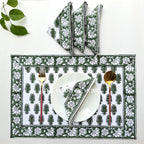 Hand Block Print Placemat & Napkin Set: Jaipur Cotton Table Decor