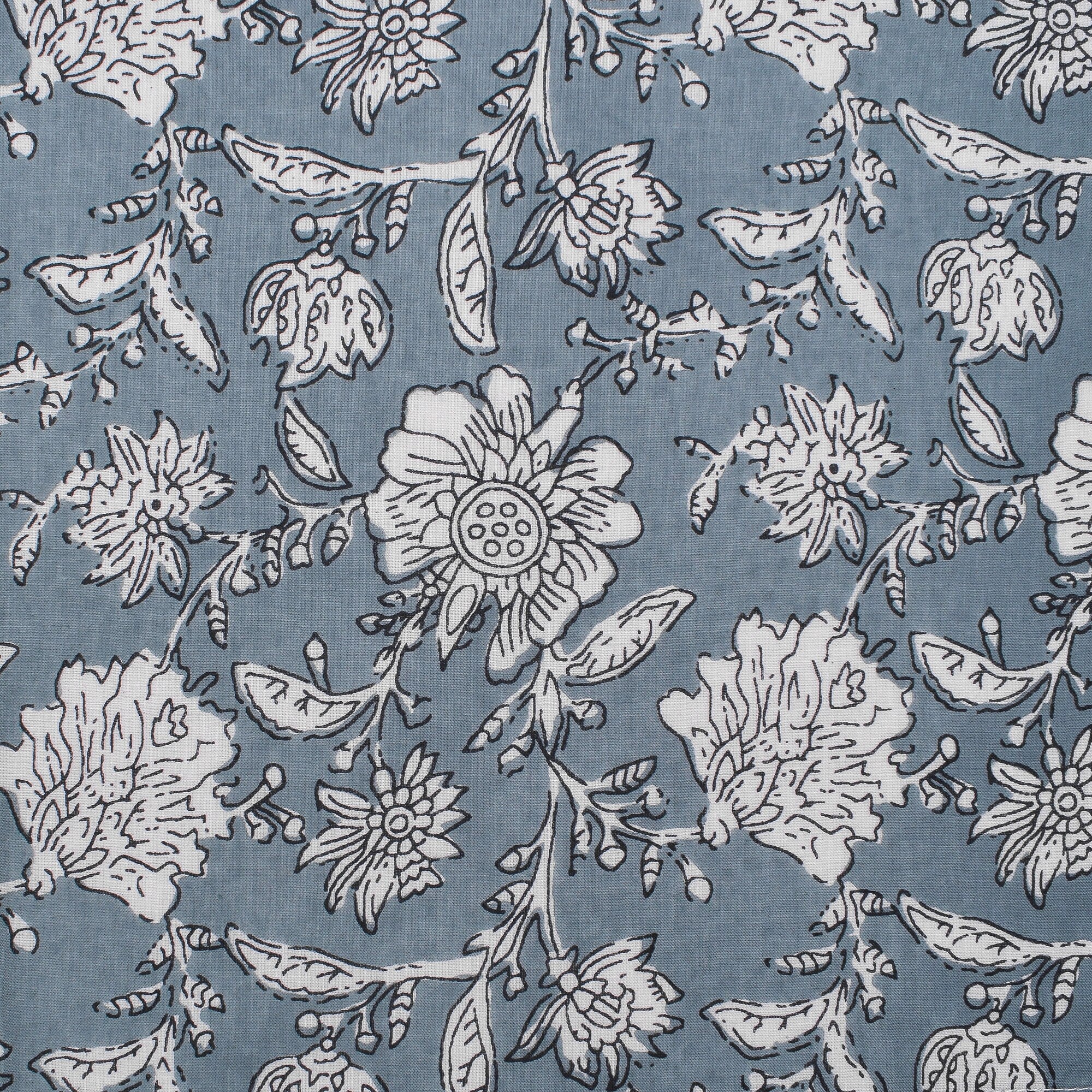 Hand Block Printed Floral Cotton Napkins: Stone Blue Elegant Dining Decor