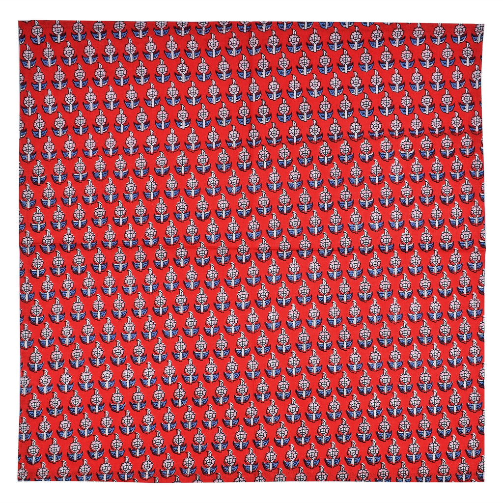 Handmade Red Floral Napkins: 100% Cotton Block Print Table Decor