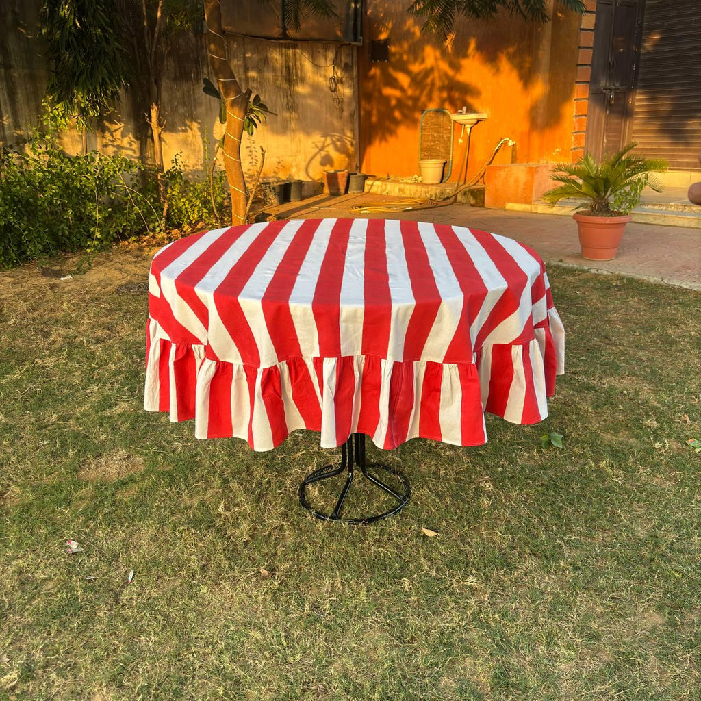 Red Stripe Table Cloth for Round Table hand block printed | christmas gift | wedding table deor