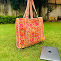 Multicolor Quilted Cotton Tote Bag: Handblock Print, Travel Friendly