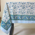 Blue Floral Block Print Tablecloth: Waterproof Cotton Dining Table Cover