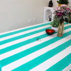 Hand-Block Stripe Cotton Tablecloth: Sea Green Waterproof Dining Table Cover
