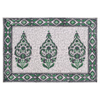 Hand Block Printed Cotton Placemats and Napkins: Gray & Green Floral