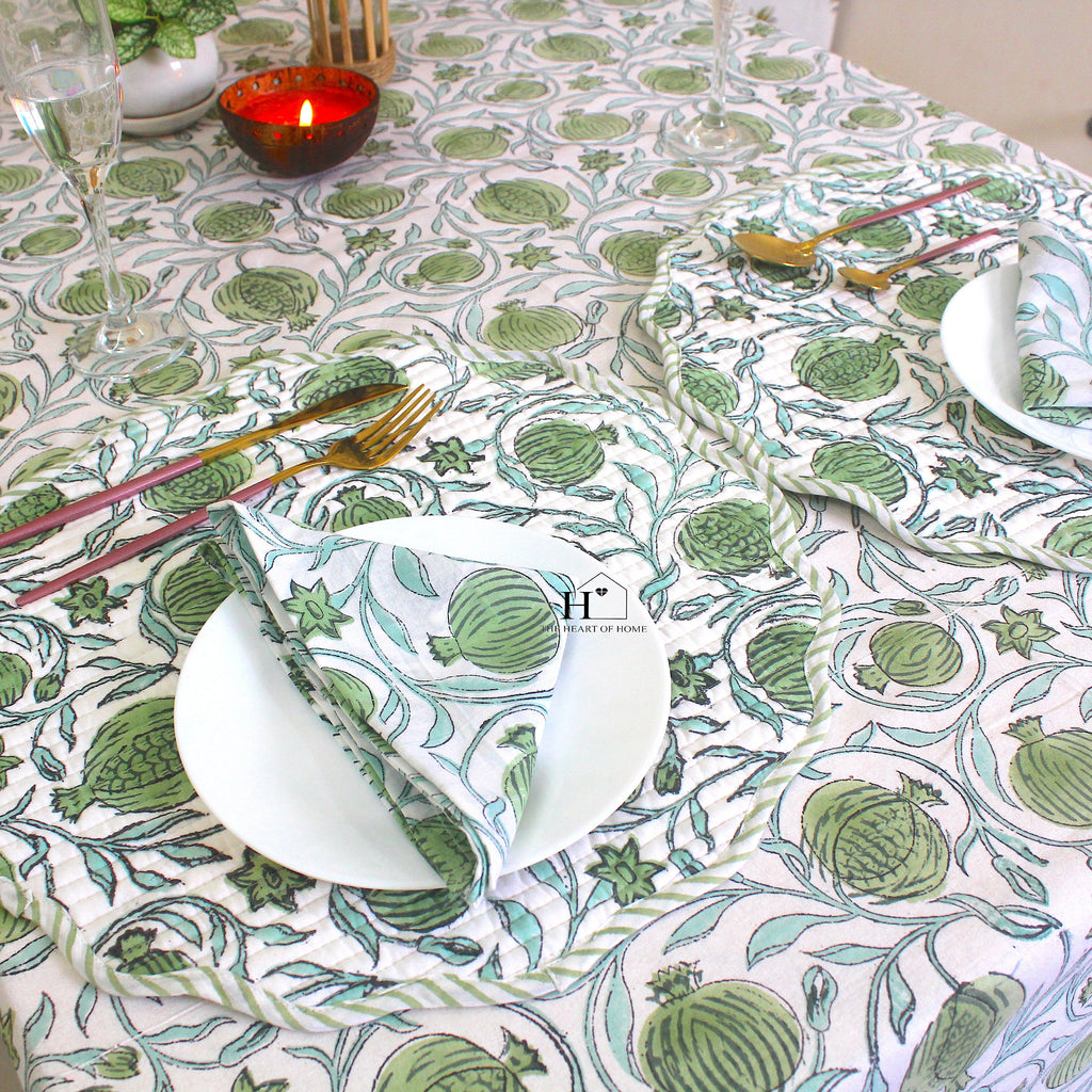 Sage Green Floral Tablecloth: Hand-Block Printed Cotton, Rustic Farmhouse Style