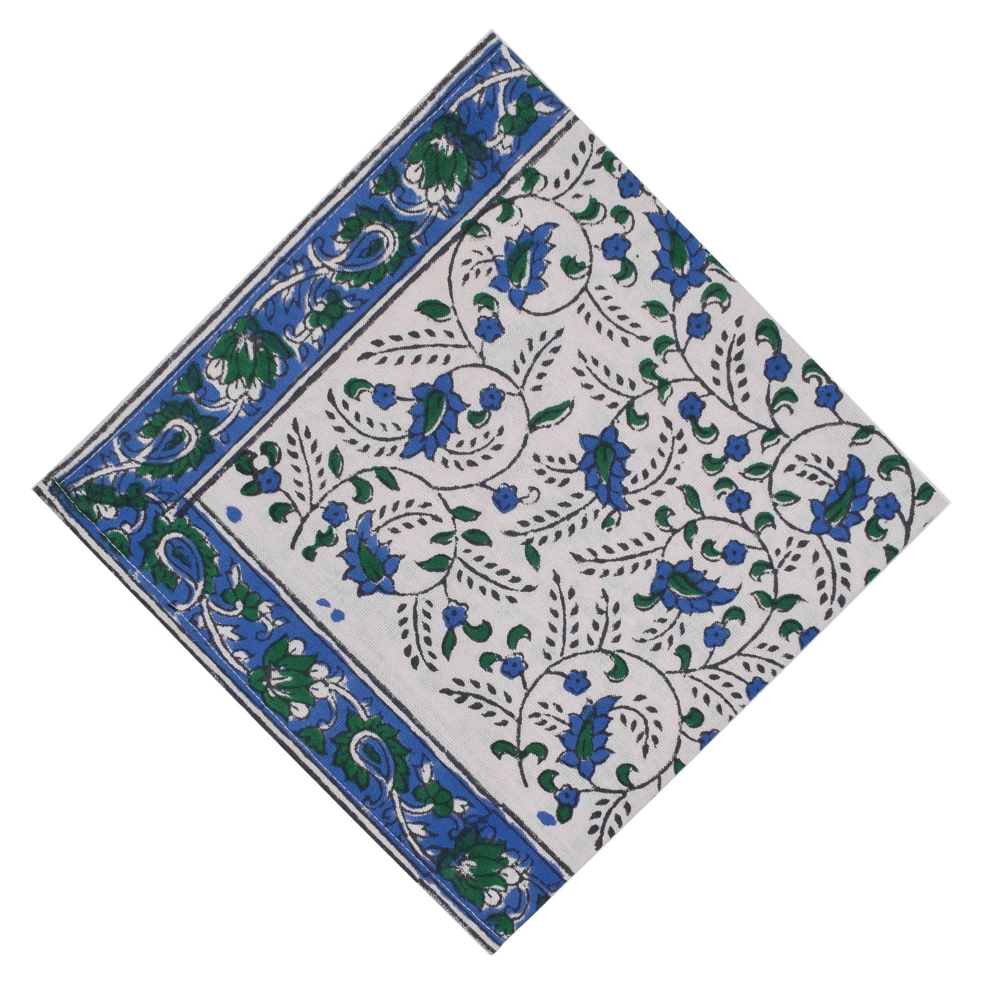 Blue Floral Handblock Print Cotton Napkins: Indian Dinner Napkins