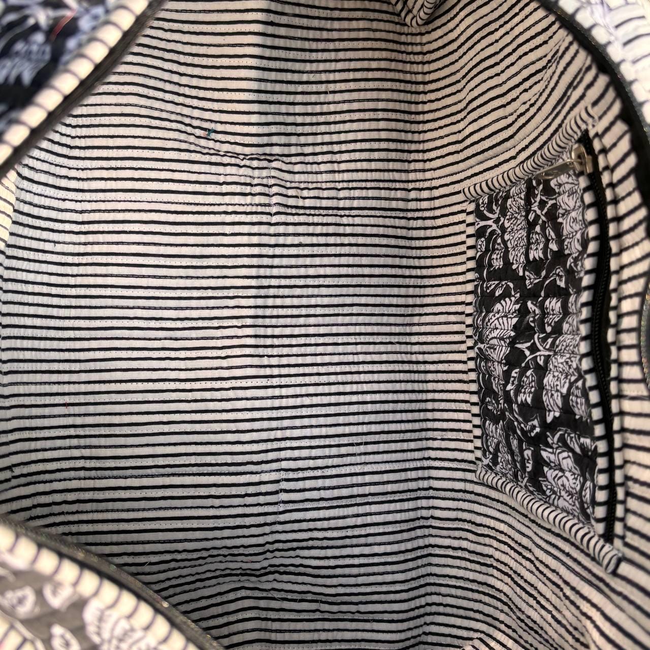 Large Black Cotton Quilted Duffle Bags Block print Gifts Handmade Colorful Travel night Travel Gym Yoga Luggage pocket 18x9x9 inches