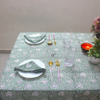 Hand Block Printed Olive Green Linen Tablecloth - Custom Sizes