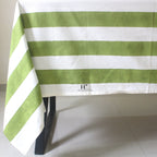 Hand-Block Printed Cotton Tablecloth: Green Stripe Minimalist Decor