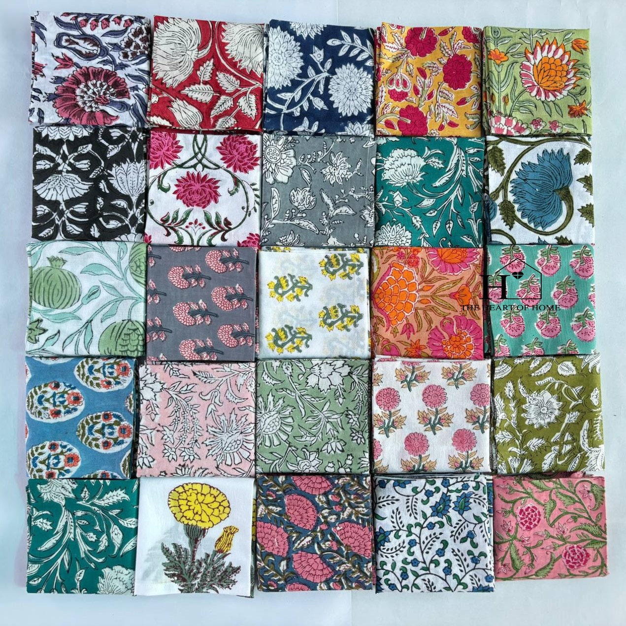 Assorted Mix and Match Hand Block Floral 100% Cotton Cloth Napkins Perfect for Kids,Wedding Events, cocktail napkins Dining Table-Zero waste