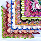 Hand Block Print Scallop Napkins: Floral Cotton Dinner Napkins