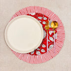 Red Floral Quilted Placemat & Napkin Set: 100% Cotton, Handmade