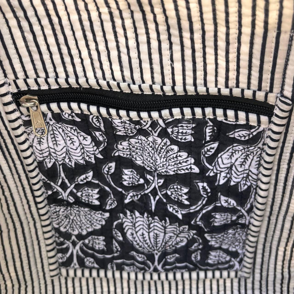 Large Black Cotton Quilted Duffle Bags Block print Gifts Handmade Colorful Travel night Travel Gym Yoga Luggage pocket 18x9x9 inches