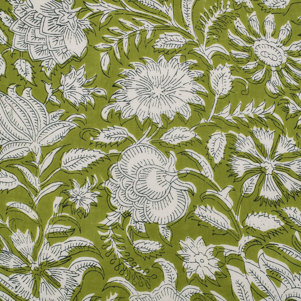 Hand Block Printed Cloth Napkins: Parrot Green Floral Cotton, Artisan Decor